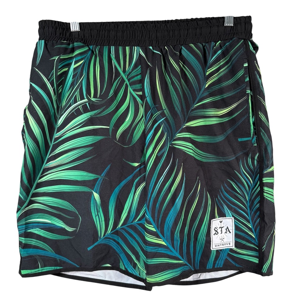Sharpen The Axe Tropical Palm Print‎ Athletic Shorts Mens Large Green Stretch